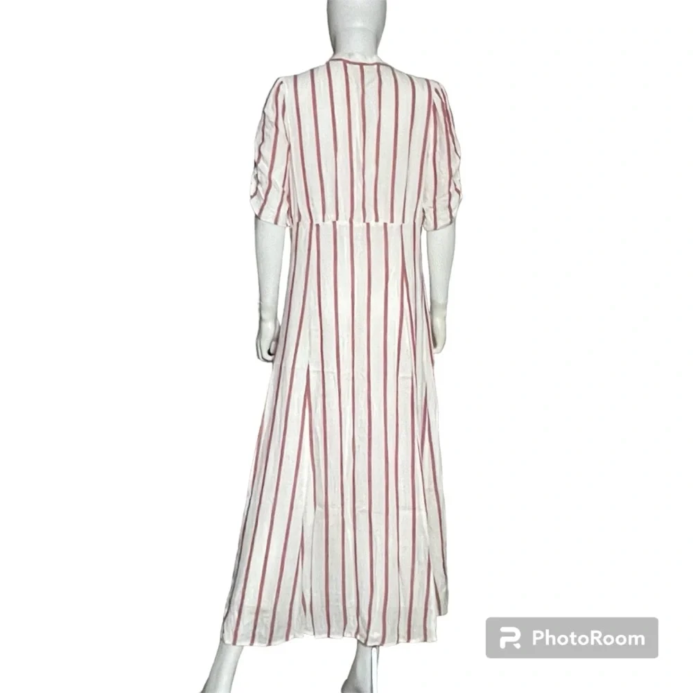 NWT Chelsea & Violet Pen Striped Button Down Ruched Maxi Dress Women's Size L